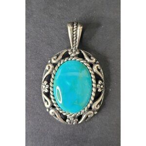 Carolyn Pollack Relios Sterling Silver & Turquoise Pendant Oval Floral Scroll 48
